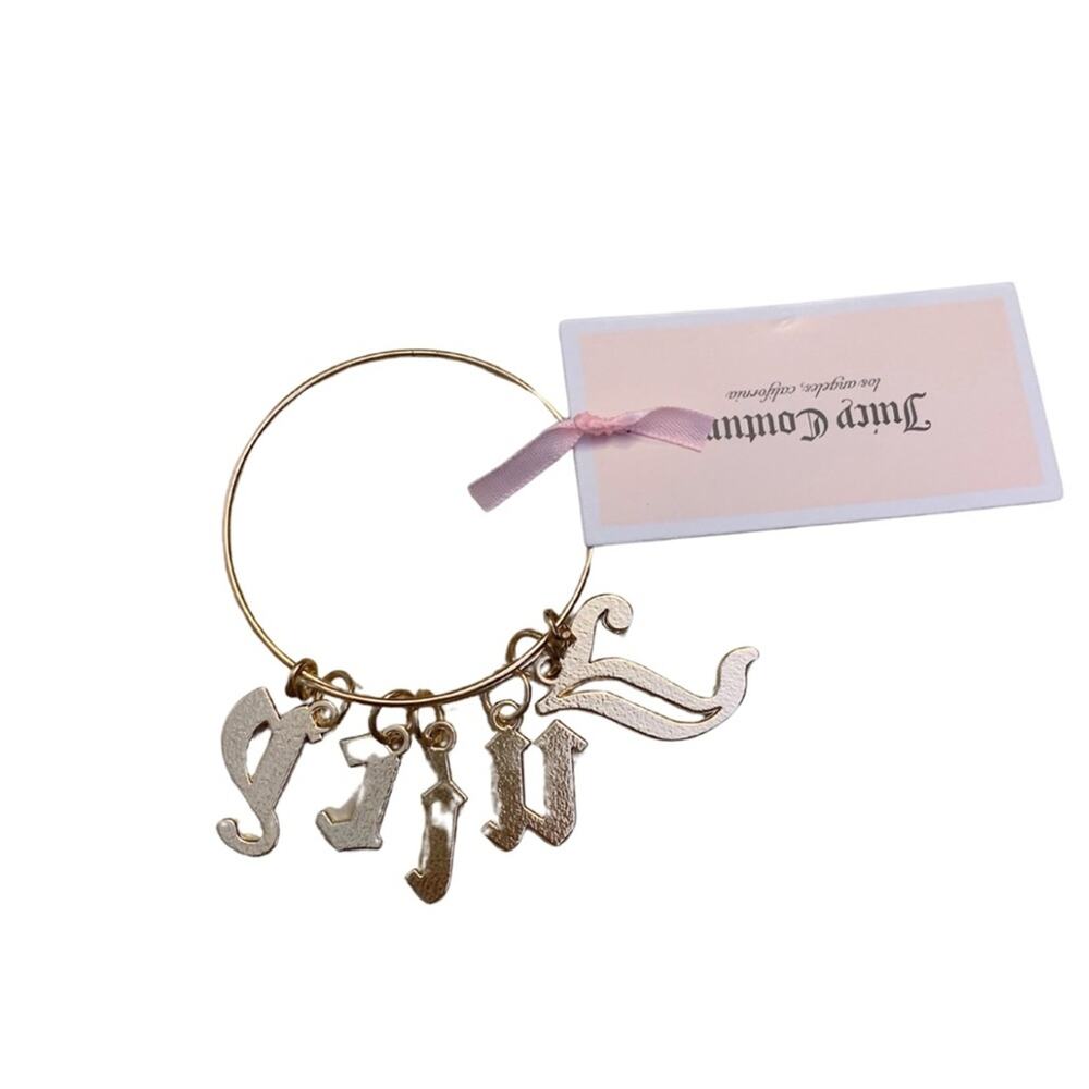 2/$30 Gold Letter Charm Bangle Bracelet Juicy Couture Expandable Sparkly Y2K 90s - Picture 4 of 7